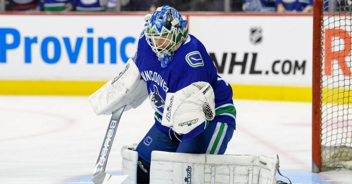 Vancouver Canucks goalie Thatcher Demko wears a special edition
