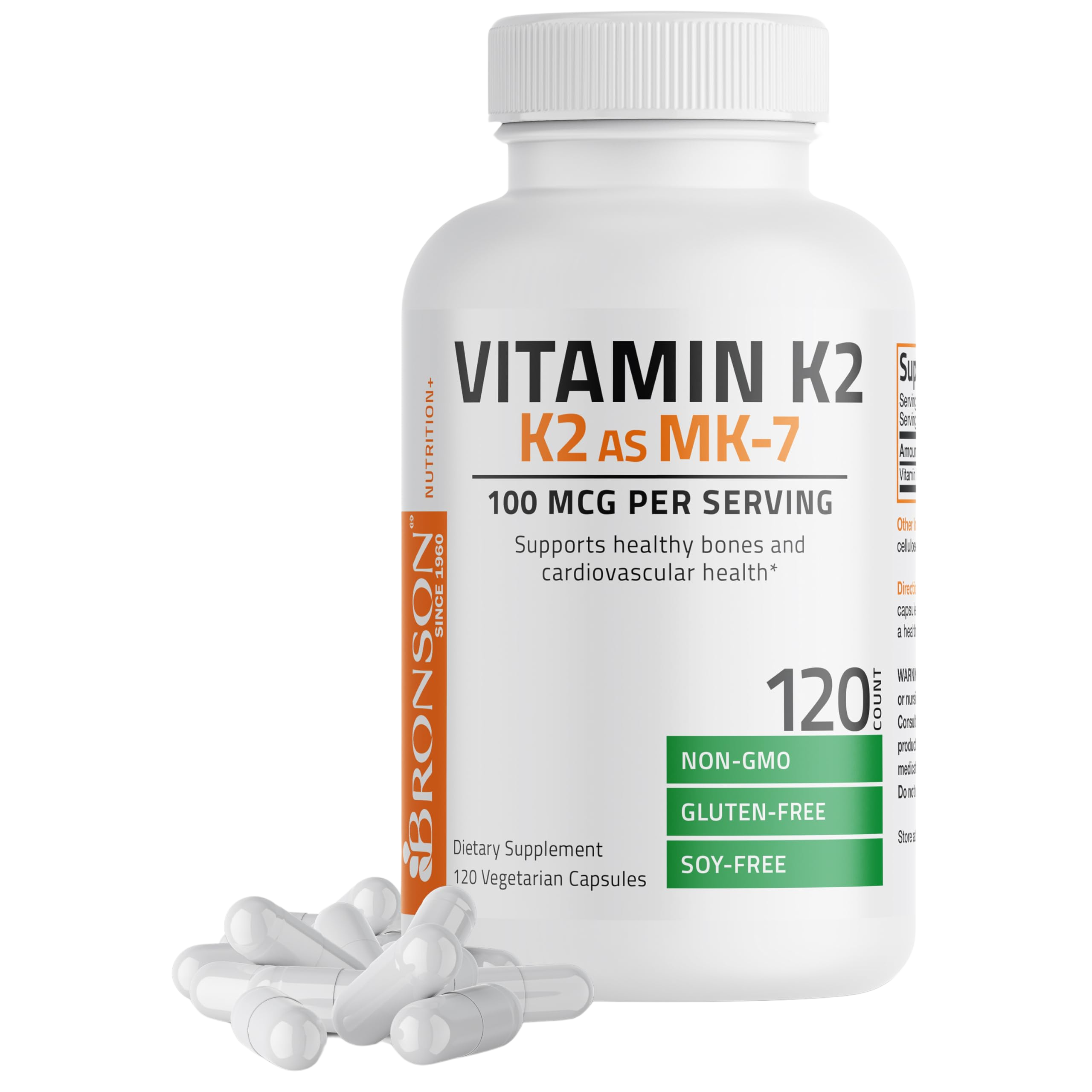 Bronson Vitamin K2 as MK-7 Menaquinone 100 mcg Non-GMO, 120 Capsules 120 Count (Pack of 1)